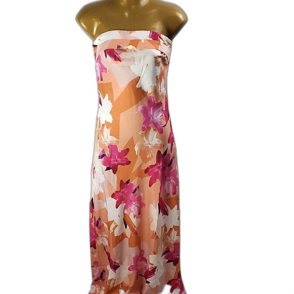 Womens Floral Cottagecore Whimsical Strapless Long Maxi Dress Hollow Back Sz S
